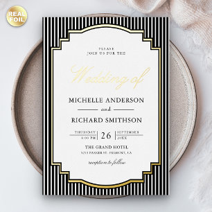 Black and White Striped Photo Wedding Gold