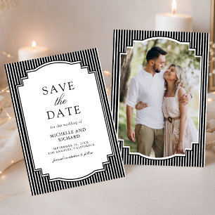 Black and White Striped Photo Wedding Save The Date