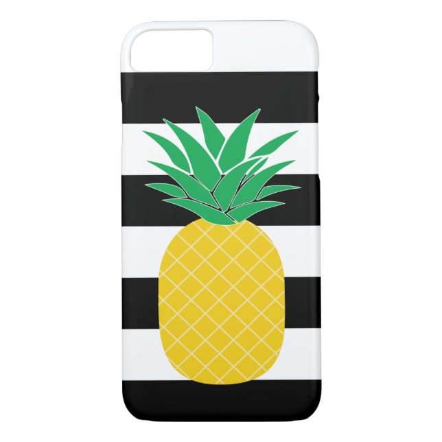 Black and White Striped Pineapple Tropical Case-Mate iPhone Case (Back)