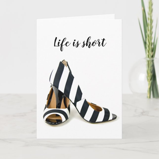 Black and White Striped Pumps Birthday Card (Front)