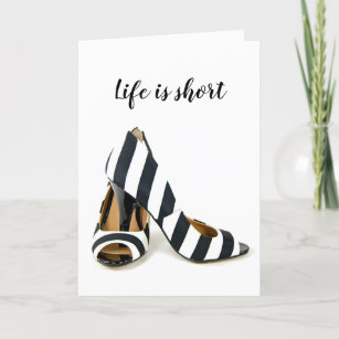 Black and White Striped Pumps Birthday Card