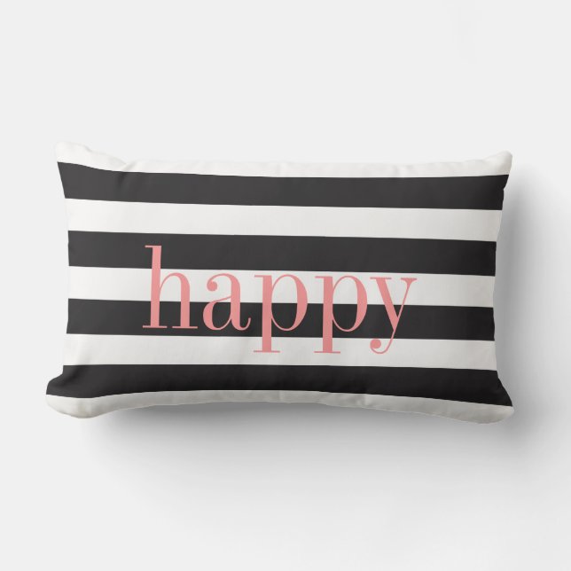 Black and White Striped Reversible Emotion Pillow (Front)