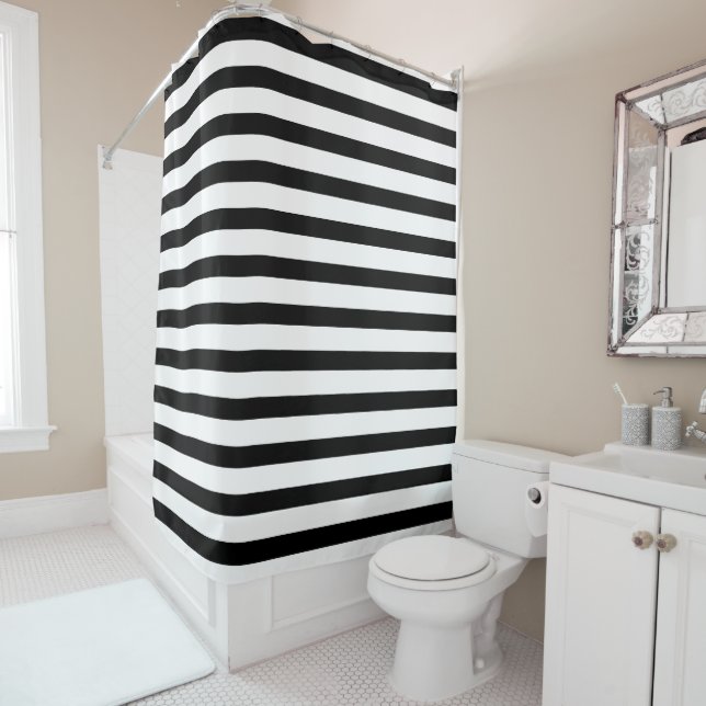 Black and White Striped Shower Curtain (In Situ)