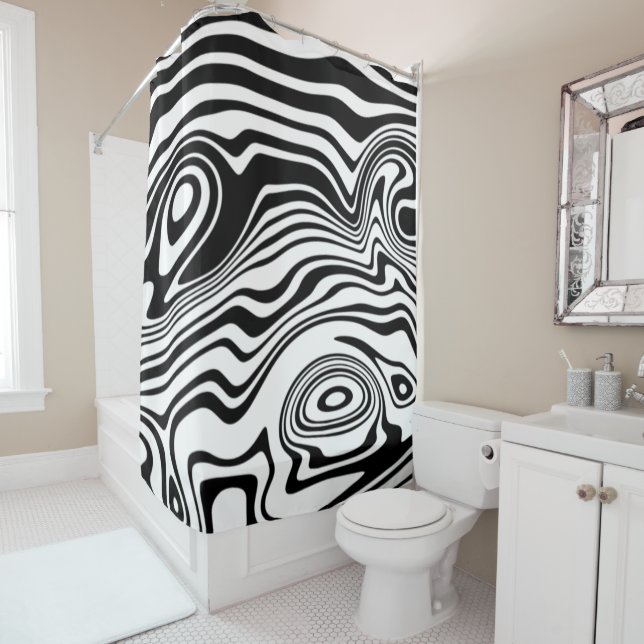 Black and White Striped Shower Curtain (In Situ)