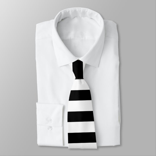Black and White Striped Solid Colour Stripes  Tie (Tied)