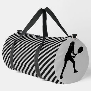 Black And White Striped Tennis Player Girl Duffle Bag