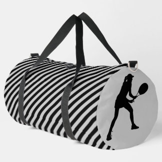 Black And White Striped Tennis Player Girl Duffle Bag