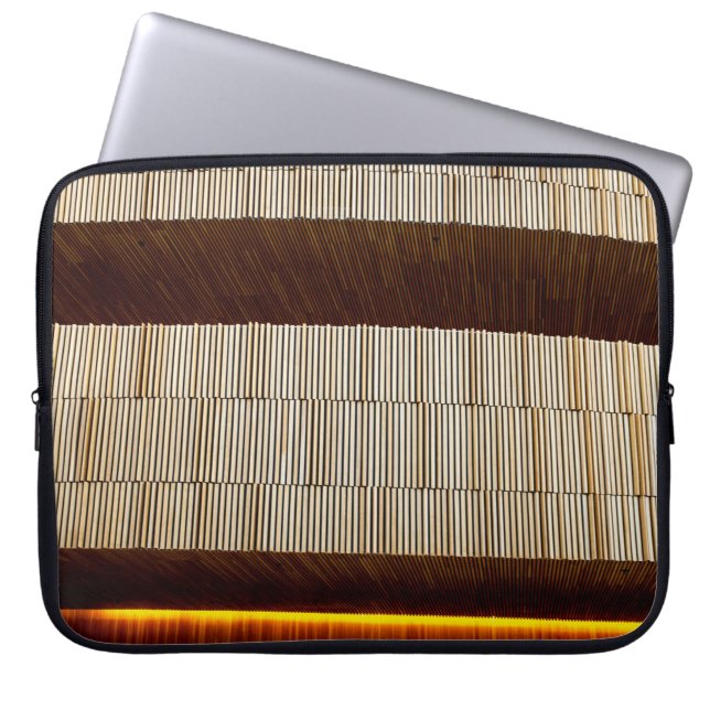 Black and white striped textile laptop sleeve (Front)
