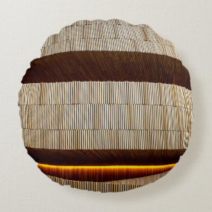 Black and white striped textile round cushion