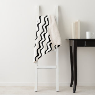 Black and White Striped Wave Ripple Pattern Sherpa Blanket