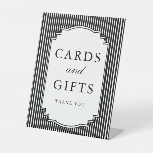 Black and White Striped Wedding Cards and Gifts Pedestal Sign