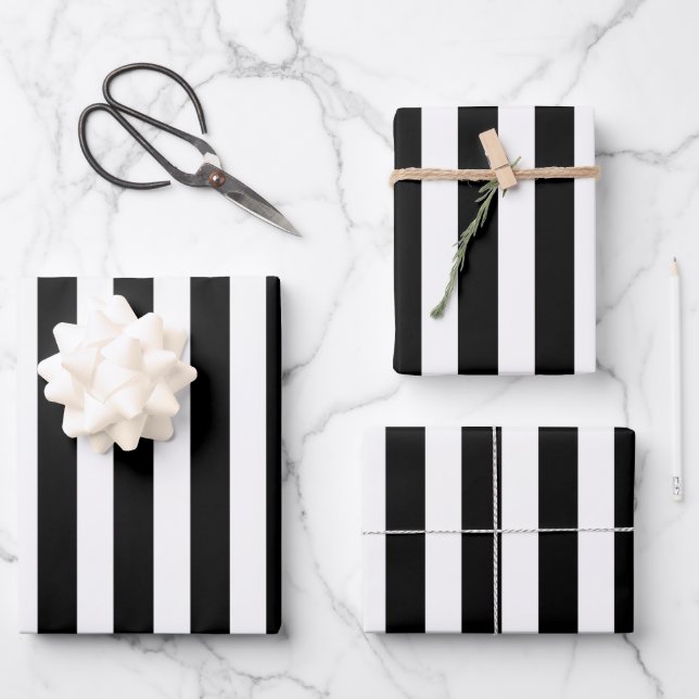 Black and White Striped Wrapping Paper Sheets (Front)