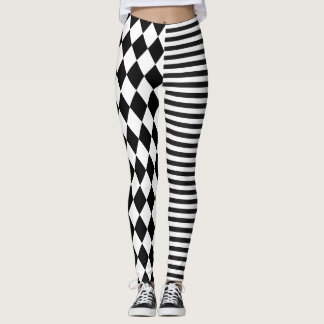 Black and White Stripes and Diamond Clown Leggings