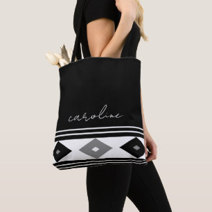Black and White Stripes and Diamond Shapes Tote Bag
