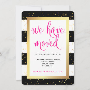 Black and White Stripes and Gold Change of Address Announcement
