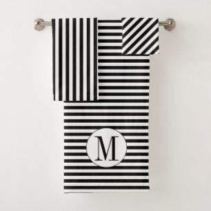 Black and white stripes and monogram towel set