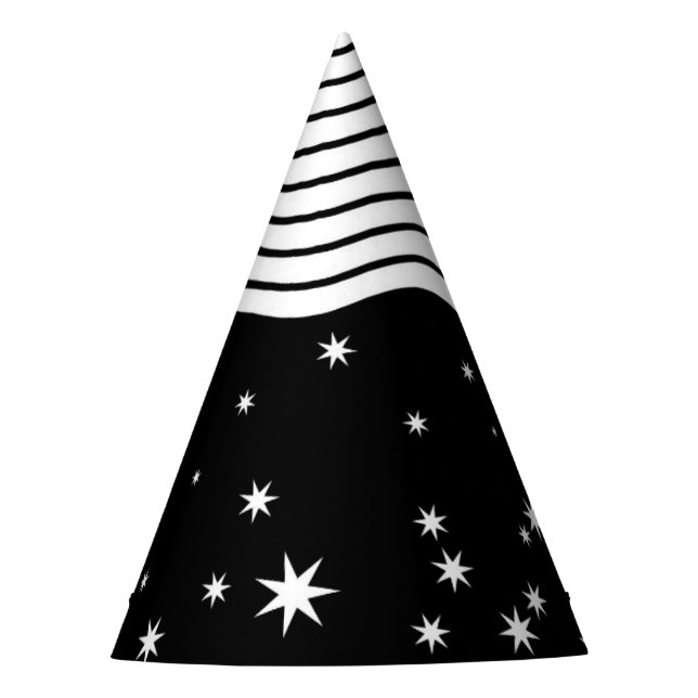 Black and White Stripes and Stars Party Hat (Front)