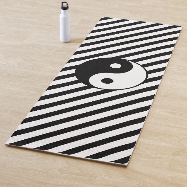 Black and White Stripes and Yin Yang Symbol Yoga Mat (In Situ)