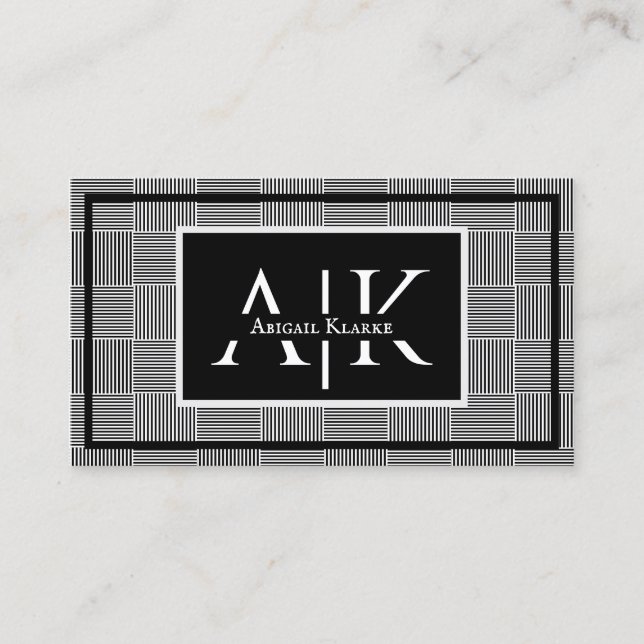 Black and White Stripes Basic Design Stylish Business Card (Front)