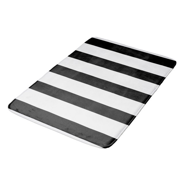 Black and White Stripes Bath Mat (Angled)