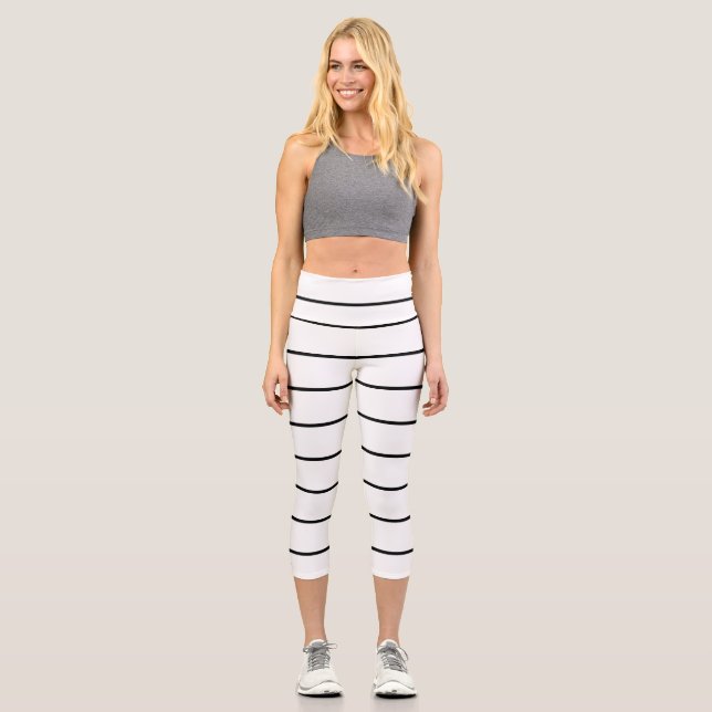 Black and White Stripes Capri Leggings (Front)