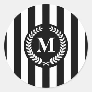 Black and White Stripes Classic Round Sticker
