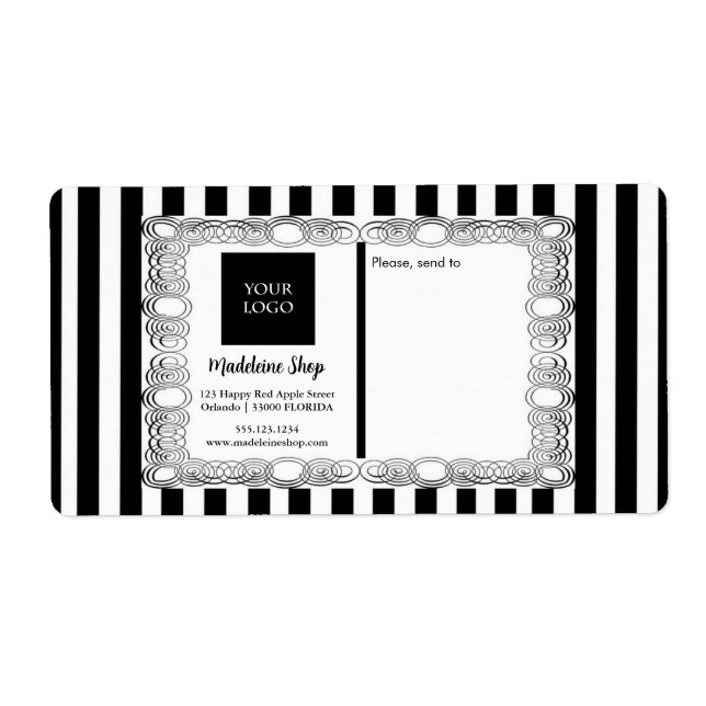Black and White Stripes & Curly Frame & Logo (Front)