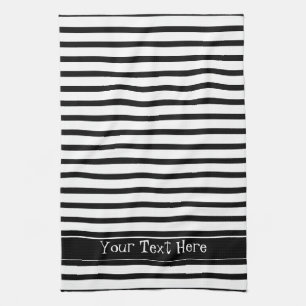 Black and White Stripes Customisable Tea Towel