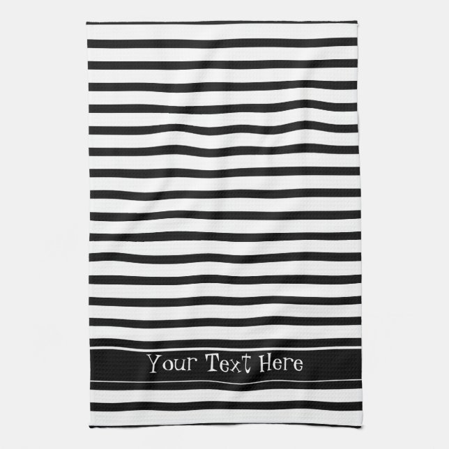 Black and White Stripes Customisable Tea Towel (Vertical)