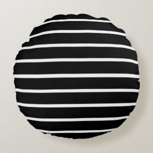 Black and White Stripes Design Round Cushion