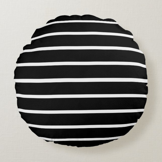 Black and White Stripes Design Round Cushion (Front)