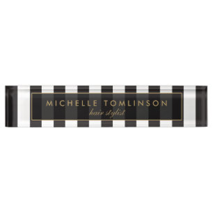 Black and White Stripes Desk Nameplate
