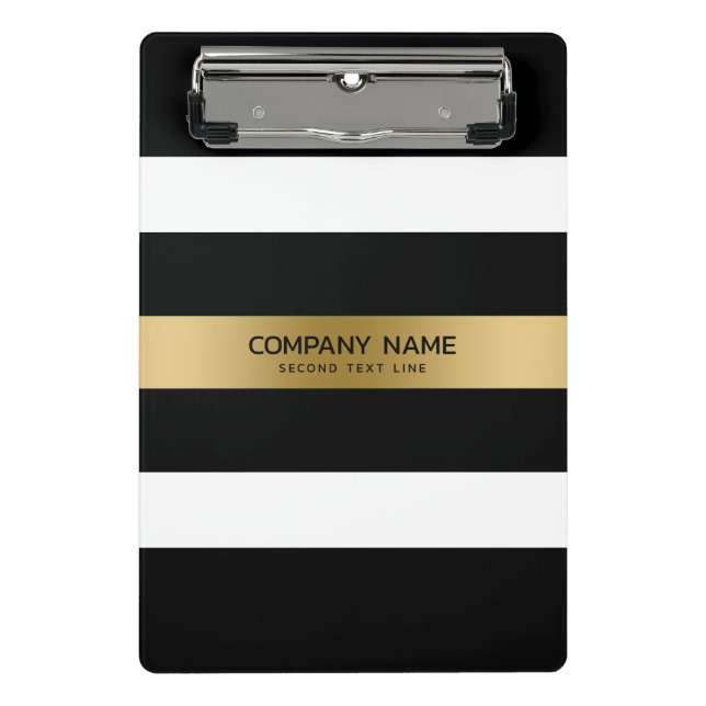 Black and white stripes gold accent mini clipboard (Front)