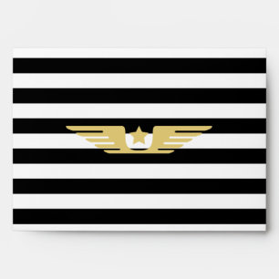 Black and white stripes & gold star & pilots wings envelope
