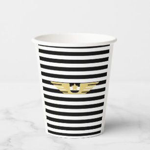 Black and white stripes & gold star & pilots wings paper cups