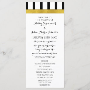 Black and White Stripes Gold Wedding Program Programme