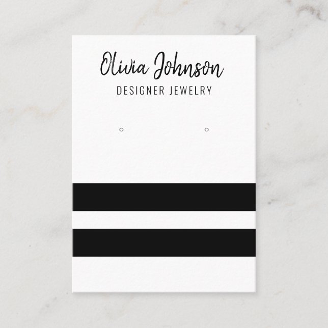 Black and White Stripes Jewellery Earring Display  Business Card (Front)