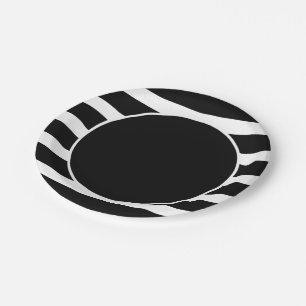 Black And White Stripes Modern Geometric Pattern Paper Plate