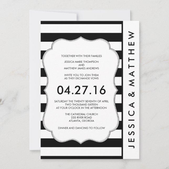 Black and White Stripes Modern Wedding Invitation (Front)