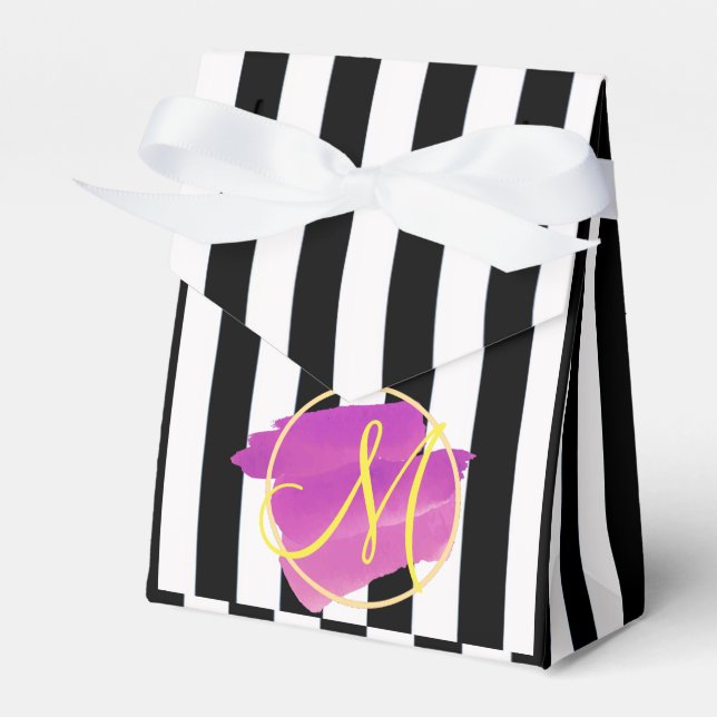 Black and White Stripes ⎥ Monogram Favour Box (Front Side)