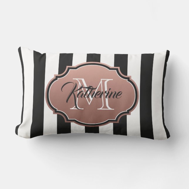 Black and White Stripes Monogram Lumbar Cushion (Front)