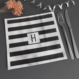 Black and White Stripes Monogram Paper Napkins