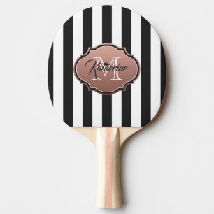 Black and White Stripes Monogram Ping Pong Paddle
