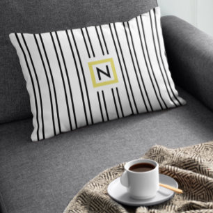 Black and White Stripes Monogram Polyester Pillow