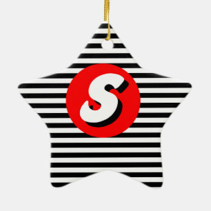 Black and white stripes Monogram S. Ceramic Tree Decoration