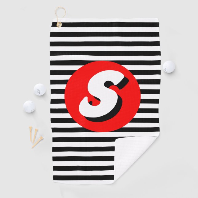 Black and white stripes Monogram S Golf Towel (InSitu)