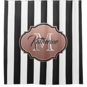 Black and White Stripes Monogram Shower Curtain