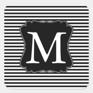 Black and White Stripes Monogram Square Sticker