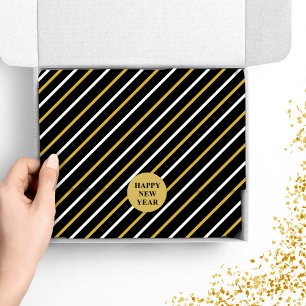 Black and White Stripes on Black Background Tissue Paper