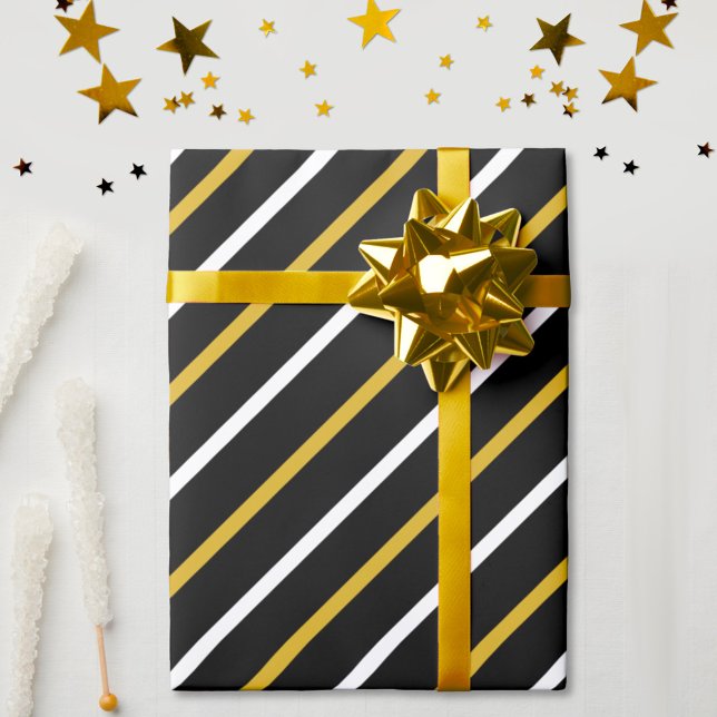 Black and White Stripes on Black Background Wrapping Paper (Creator Uploaded)